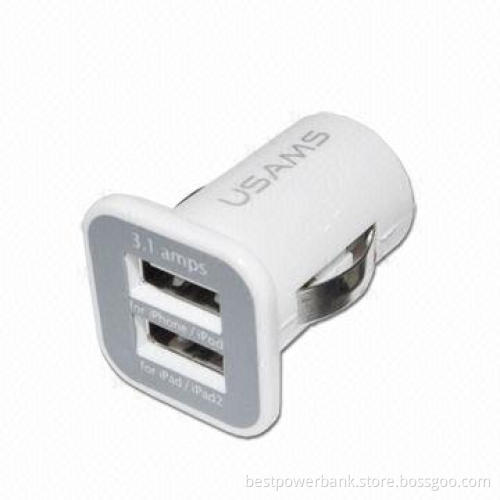 Mini Dual-USB In-car Chargers for iPhone, iPad, Samsung Galaxy and HTC, 12-24V DC Input